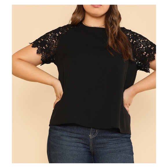 MBM Unlimited Tops - Black Lace Short Sleeve Solid Top
